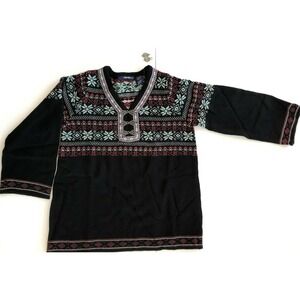 Denim 24/7 Nordic Snowflake Sweater Women's S Black Red Bell Sleeves Metal Hooks